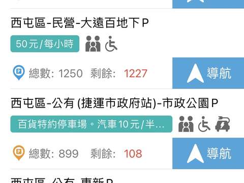 台中交通网app查询景点周边停车场