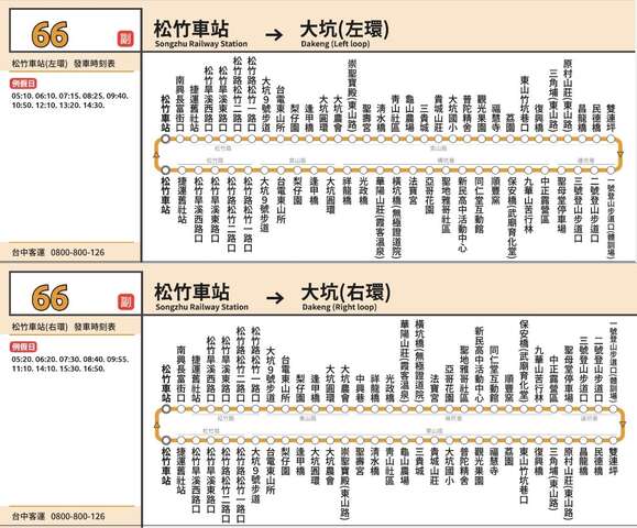 11月5日起调整66路假日时段18个班次为-66副