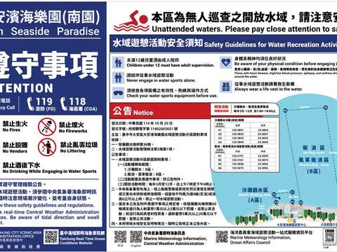 南園屬於無人巡查之開放水域-請注意安全