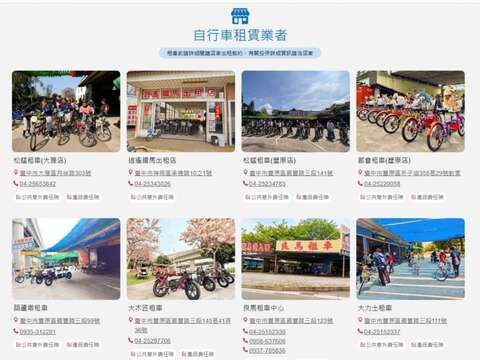 大玩台中自行車道專區30家業者清單