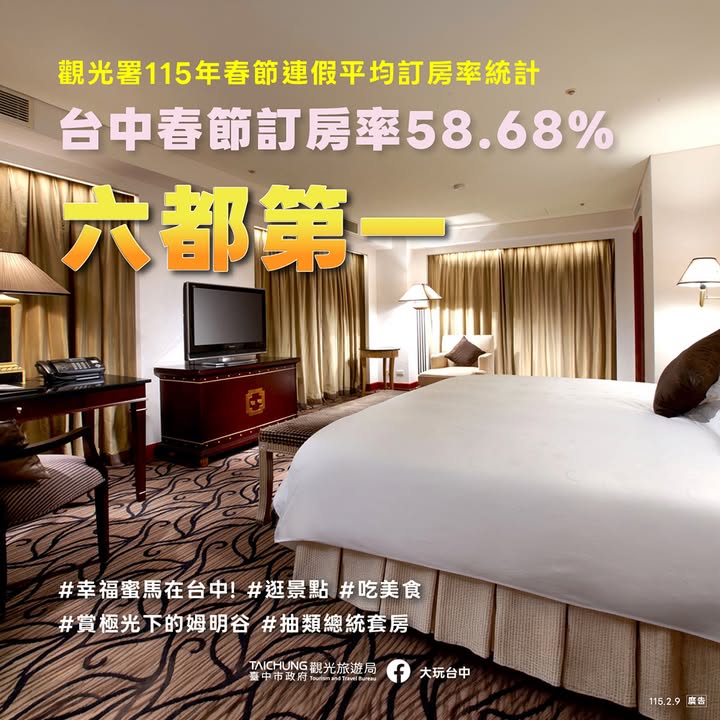 🎉台中春节旅游热度全开！旅宿业订房率六都第一✨