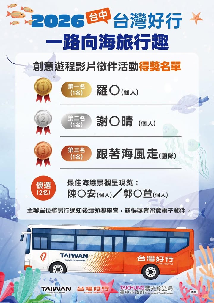 ✨【得獎名單出爐🎉|台灣好行 一路向海旅行趣 創意遊程影片徵件活動】✨