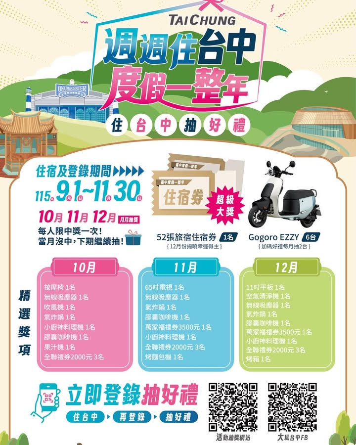【倒數計時!10/12 首次抽獎・整年假期與豪華好禮等你拿】